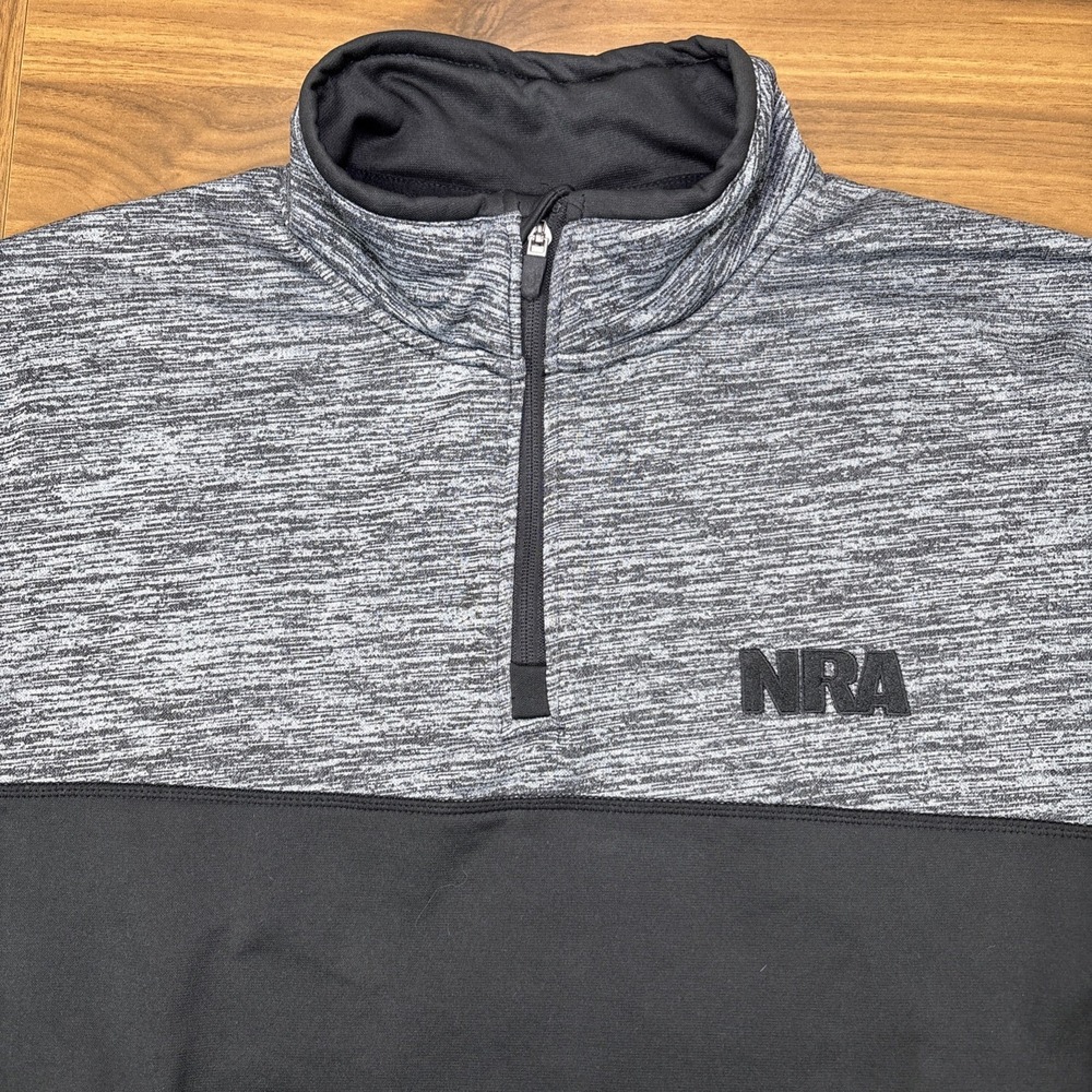 NRA Mens Black & Gray 1/4 Zip Mock Neck NRA Embroidered Logo Sweatshirt Sz XXL